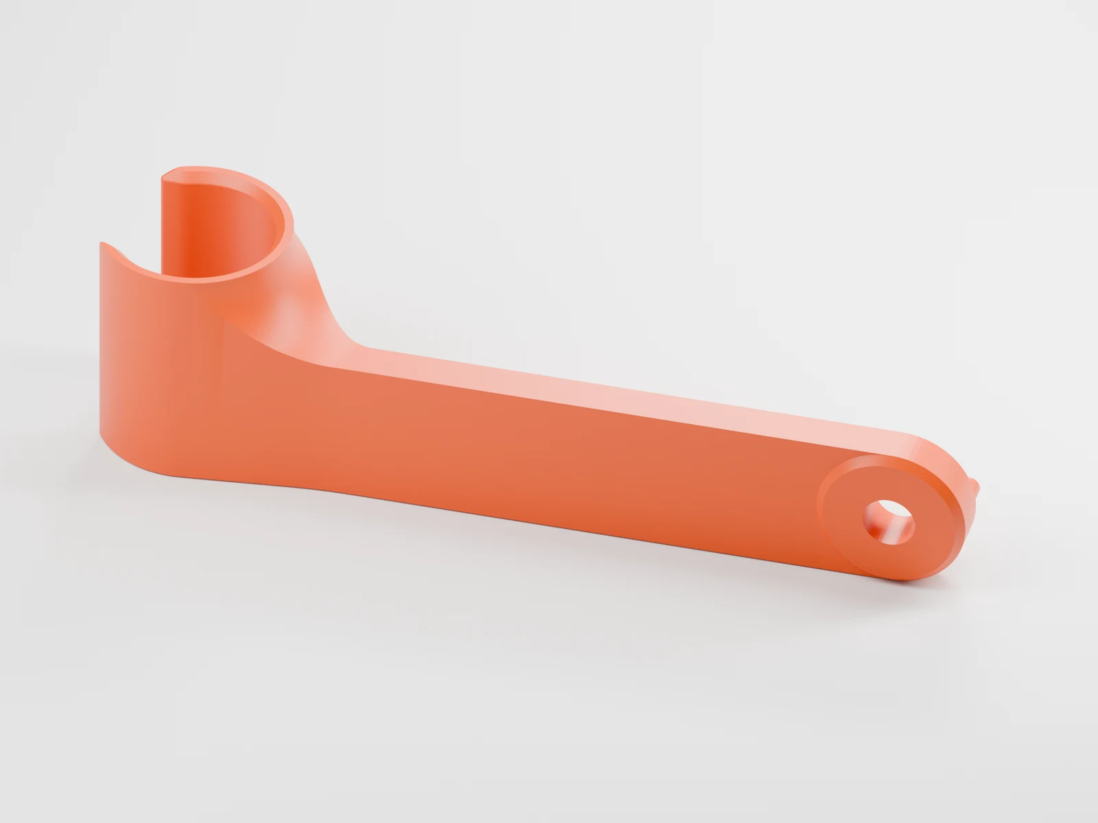 Mono Mic Bracket, three-quarter view, orange petg high flow. 3D render.